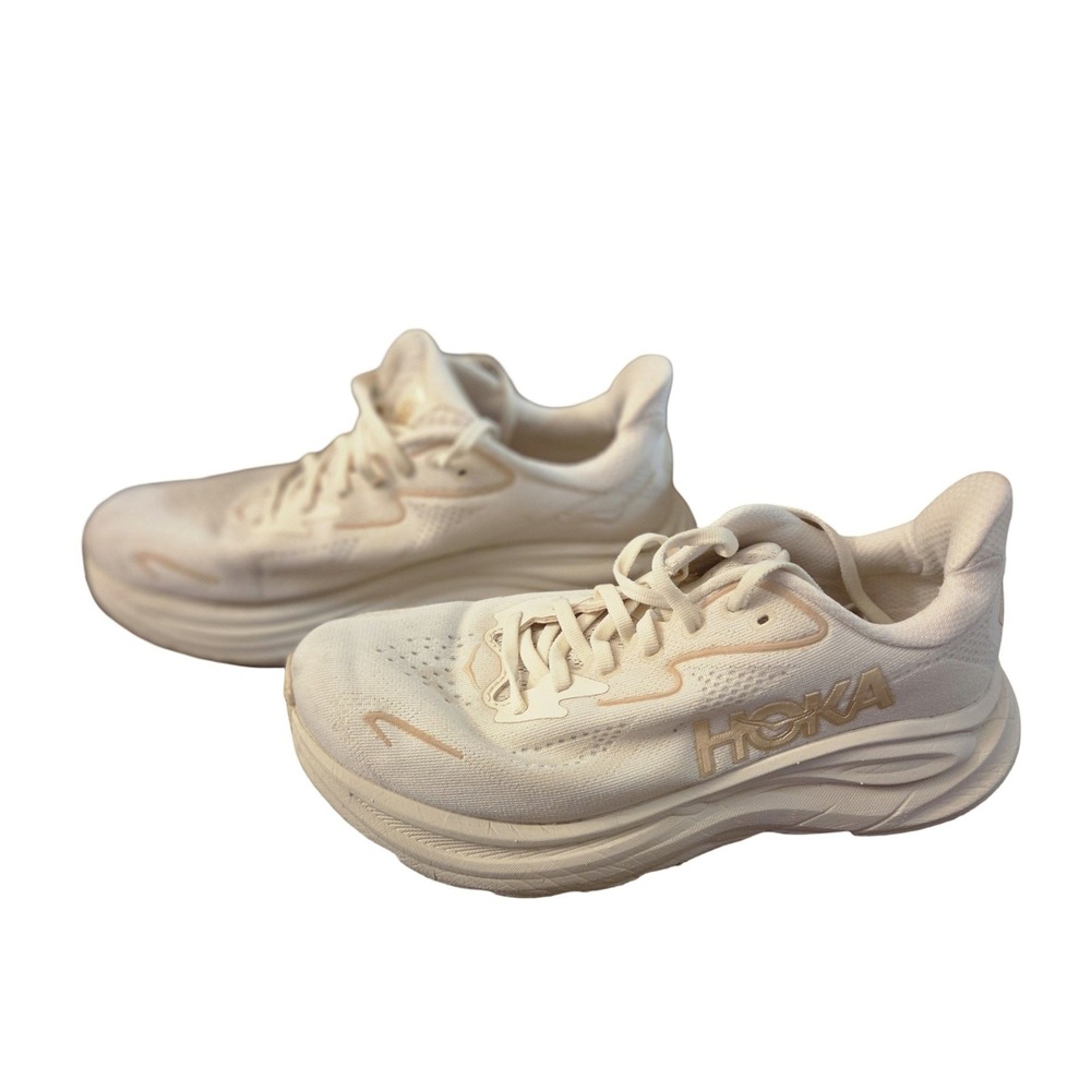 Hoka Clifton 9 Women Running Shoes Cream Gold Sneakers 1127896-CGS